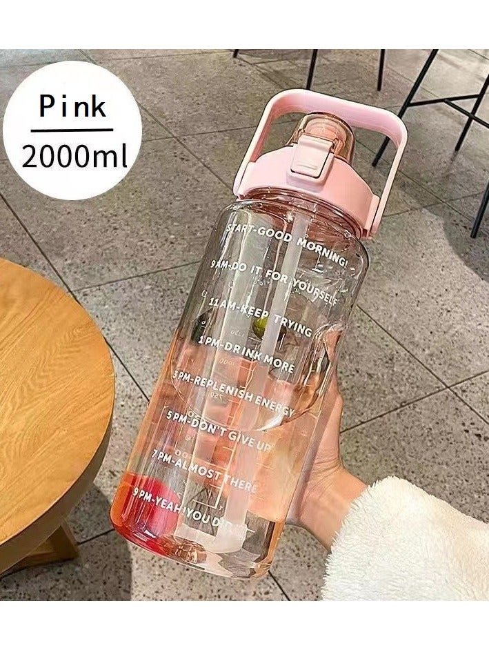 2L Motivational Big Water Bottle with Time Marker&Strawer- Leakproof, Large Water Jug for Home Office Fitness Gym  (One Pink) - Image 1