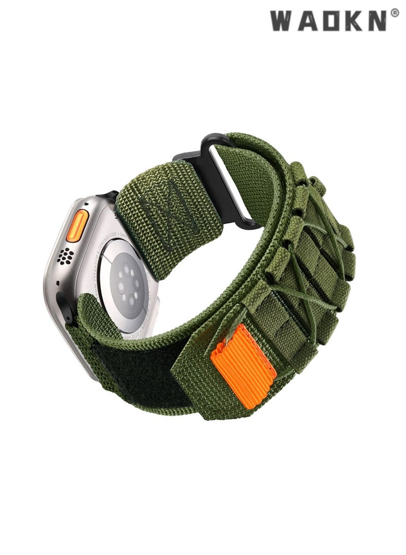 WAOKN Durable Universal Apple Watch Strap for Series 42/44/45/46/49mm,,Stylish Green Woven Loop Band with Comfortable Nylon Canvas, Secure Buckle Closure, Perfect for Sports and Daily Wear  - Image 1