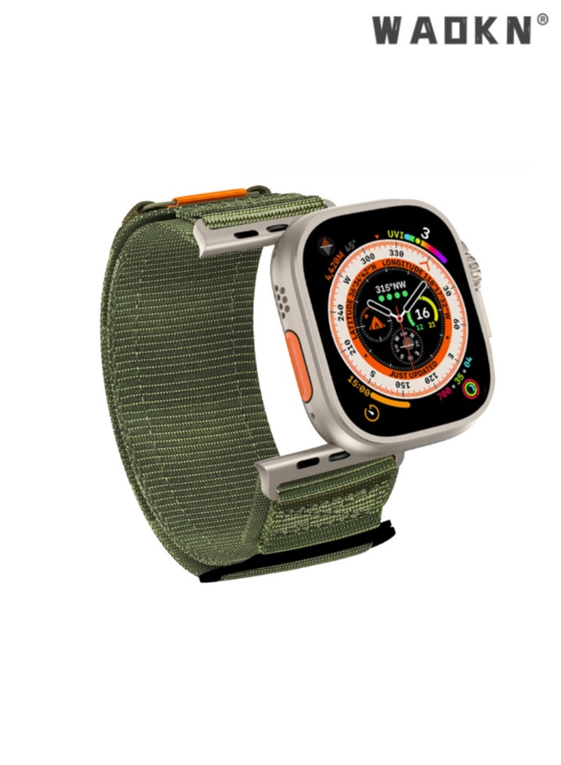 WAOKN Durable Universal Apple Watch Strap for Series 42/44/45/46/49mm,,Stylish Green Woven Loop Band with Comfortable Nylon Canvas, Secure Buckle Closure, Perfect for Sports and Daily Wear  - Image 2