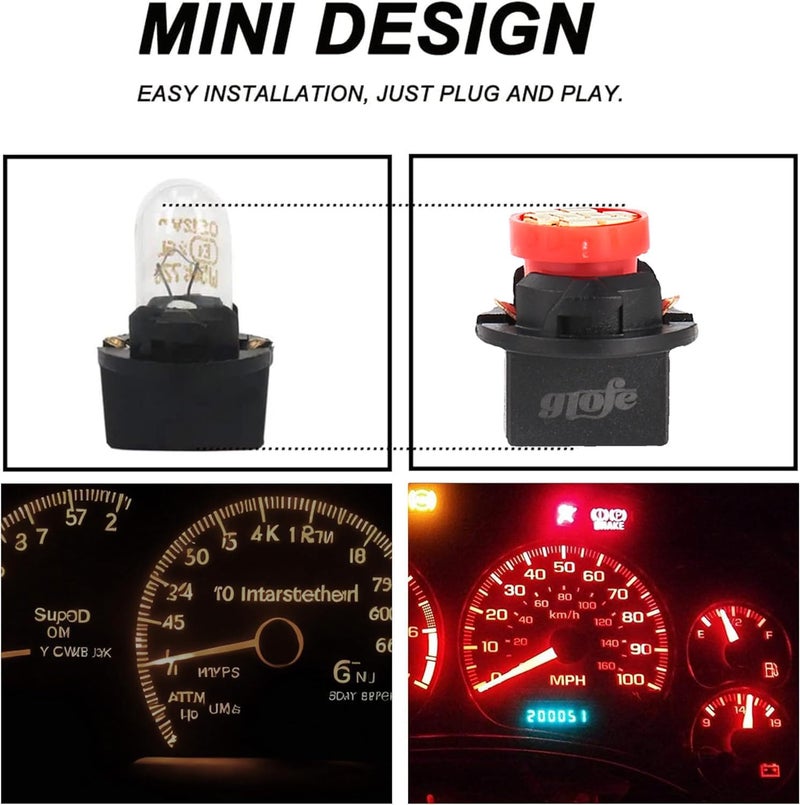 GLOFE Red T10 194 168 LED Instrument Panel Gauge Cluster Dashboard Lights Bulbs - 10Pcs Set - Image 5