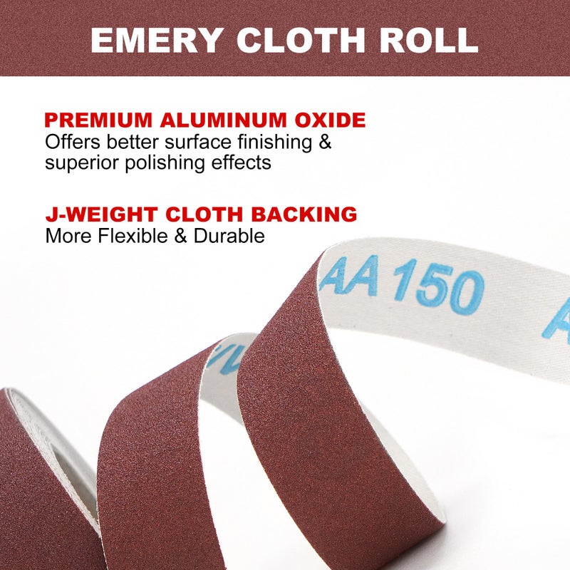 LotFancy Emery Cloth Roll, 5 Grits Sandpaper Assortment, 150 240 320 400 600 Grit Assorted Sand Paper with Dispenser, Wet Dry Sanding Paper for Wood, Metal, Plastic, 1 inch x 20ft per Roll - Image 3