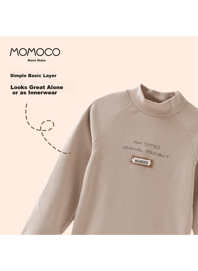 Momoco Boys' Base Shirt  Autumn Winter Kids' Letter Print Base Shirt Khaki 160 - Image 1