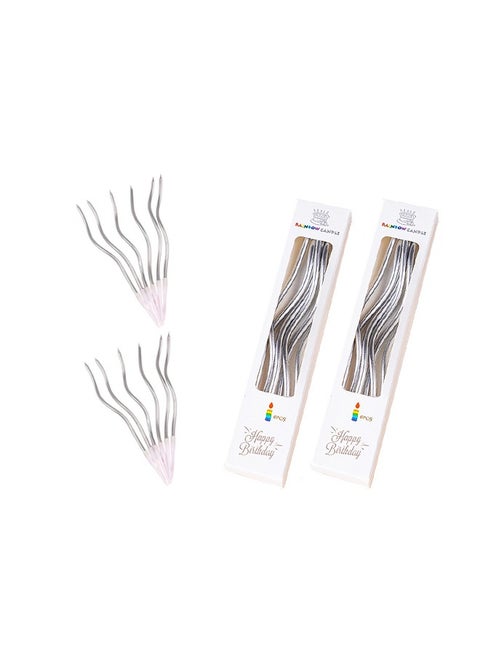 12 Silver Curved Birthday Candles | Eid/Dubai Party Decor | Eco-Friendly & Photogenic