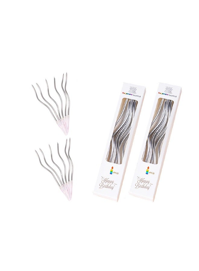 12 Silver Curved Birthday Candles | Eid/Dubai Party Decor | Eco-Friendly & Photogenic - Image 1