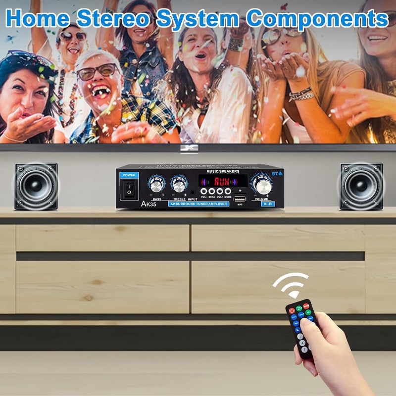 WOOPKER AK35 200W Stereo Audio Amplifier Bluetooth 5.0, 2.0 Channel Mini Amplifier Stereo Receivers with Bass & Treble Control,Home Amplifier w/AUX, USB, SD Card Input,Remote Control - Image 4