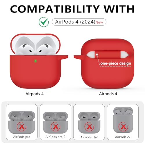 Ljusmicker for AirPods 4 Case 2024 with Cleaner Kit,Soft Silicone Protective Cover for Apple AirPods 4th Generation Cases for Women Men,for AirPod 4 Case Accessories with Keychain-Deep Red - Image 2