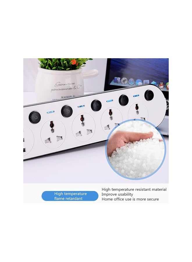 promass 5 Meter Universal Power Extension Cord with 4 Outlets and 3 USB Ports, Power Strip with Surge Protection, Heavy Duty Universal Extension Lead - White - Image 3