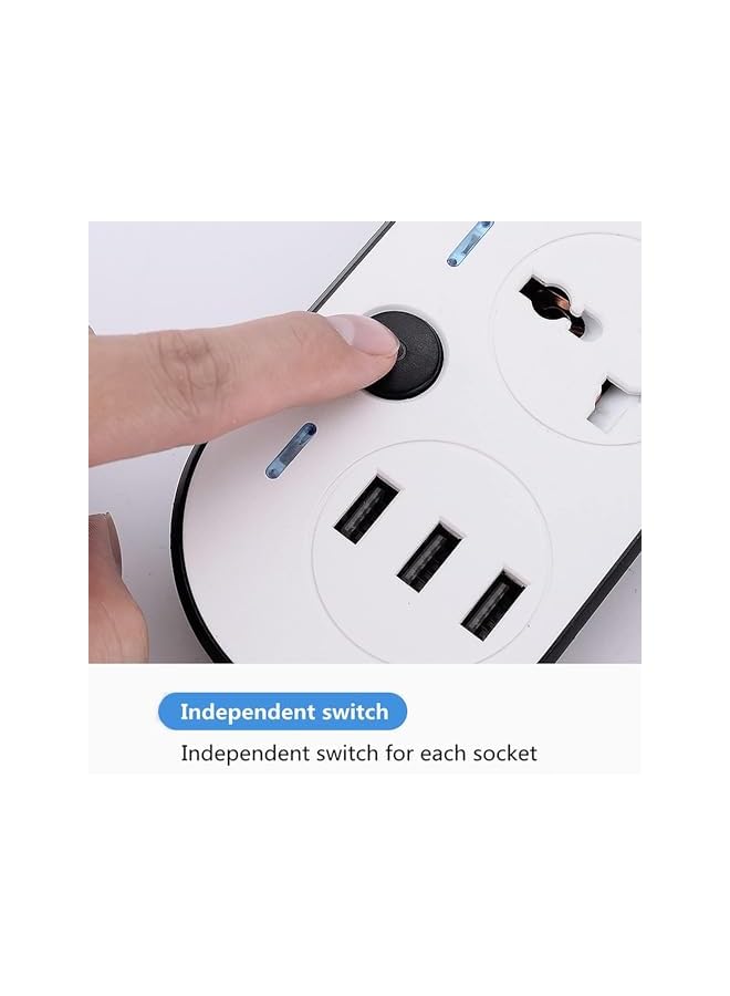 promass 5 Meter Universal Power Extension Cord with 4 Outlets and 3 USB Ports, Power Strip with Surge Protection, Heavy Duty Universal Extension Lead - White - Image 5