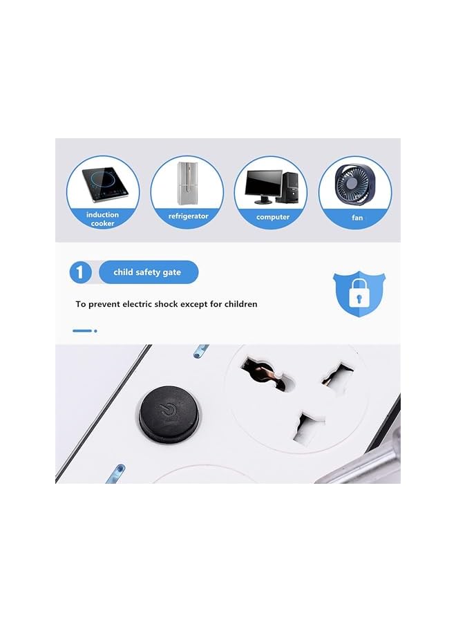 promass 5 Meter Universal Power Extension Cord with 4 Outlets and 3 USB Ports, Power Strip with Surge Protection, Heavy Duty Universal Extension Lead - White - Image 4