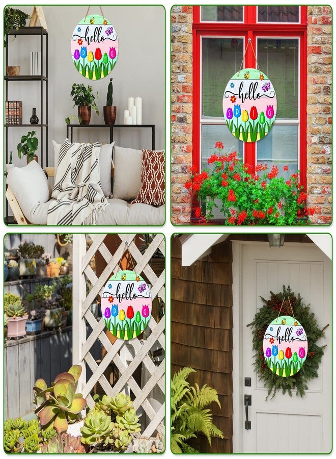 JUESMOS Hello Spring Door Decorations Colorful Tulip Flowers Spring Wreath Sign for Front Door Welcome Spring Door Sign Farmhouse Spring Decorations for Home Wreath Wall Porch Indoor Outdoor - Image 5