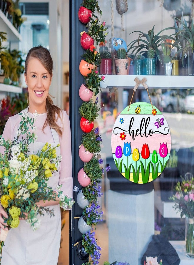 JUESMOS Hello Spring Door Decorations Colorful Tulip Flowers Spring Wreath Sign for Front Door Welcome Spring Door Sign Farmhouse Spring Decorations for Home Wreath Wall Porch Indoor Outdoor - Image 2