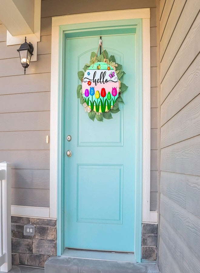 JUESMOS Hello Spring Door Decorations Colorful Tulip Flowers Spring Wreath Sign for Front Door Welcome Spring Door Sign Farmhouse Spring Decorations for Home Wreath Wall Porch Indoor Outdoor - Image 4