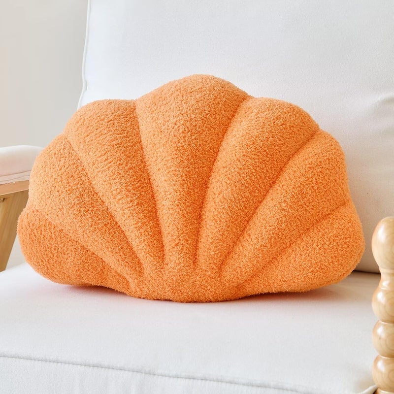 Lfsaaj Orange Seashell Throw Pillows, Shell Shaped Throw Pillows, 13 Inch Soft Home Decorative Pillow Plush Cushion for Bed Couch Living Sofa Room Decor Accent Throw Pillow - Image 1
