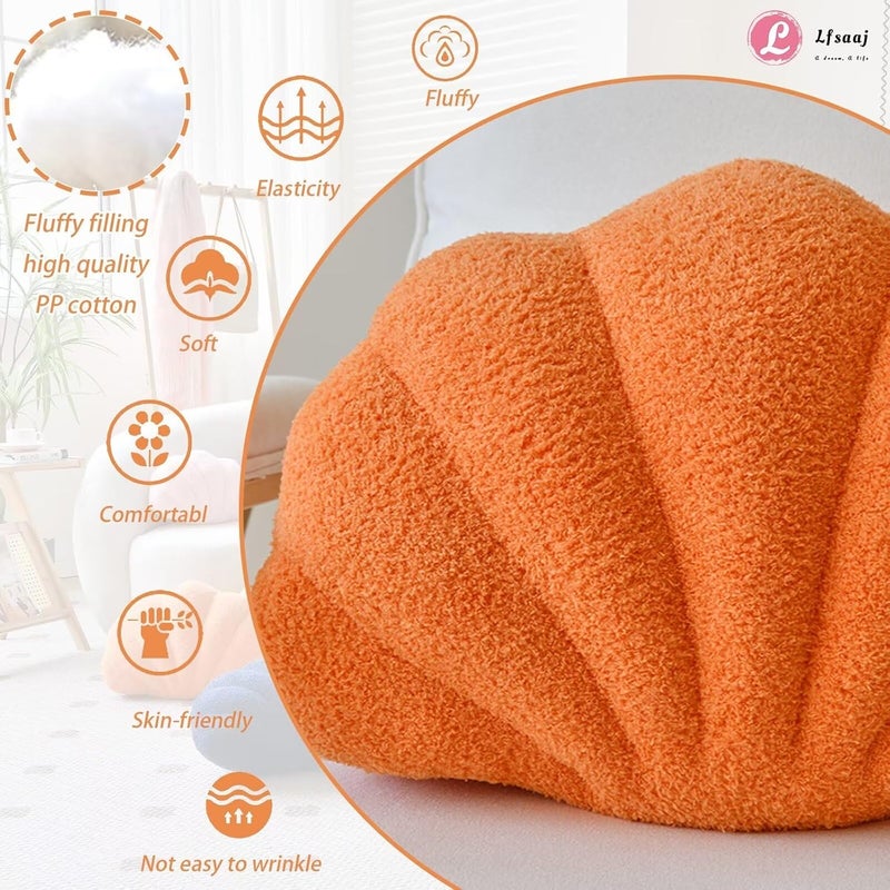 Lfsaaj Orange Seashell Throw Pillows, Shell Shaped Throw Pillows, 13 Inch Soft Home Decorative Pillow Plush Cushion for Bed Couch Living Sofa Room Decor Accent Throw Pillow - Image 2