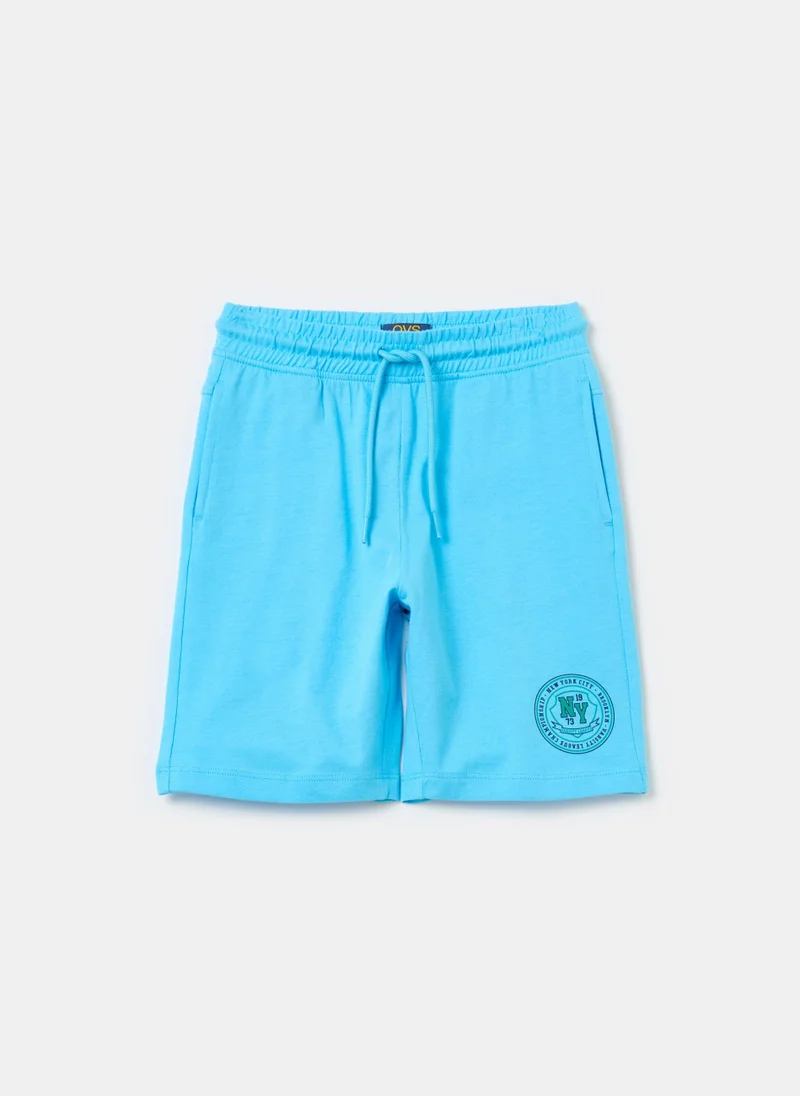 Ovs Plush Bermuda Shorts With Drawstring And Print