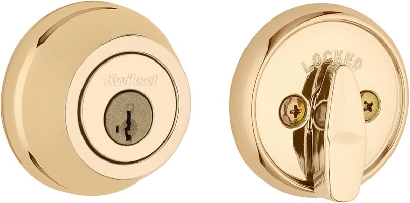 Kwikset 780 Deadbolt Lock Polished Brass Round Exterior Keyed Front Entry Door Pick Resistant SmartKey Rekey Security Single Cylinder Dead Bolt with Microban Protection - Image 1