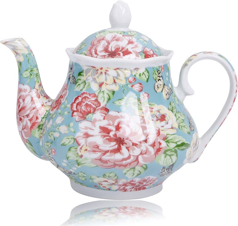 European Style Ceramic Teapot Coffee Pot Water Pot Porcelain Vintage Gift Tea Pot  37 Oz  May Blossom