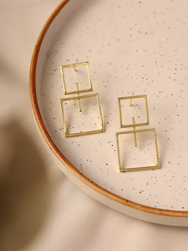 Priyaasi Plated Square Shape Drop Earrings