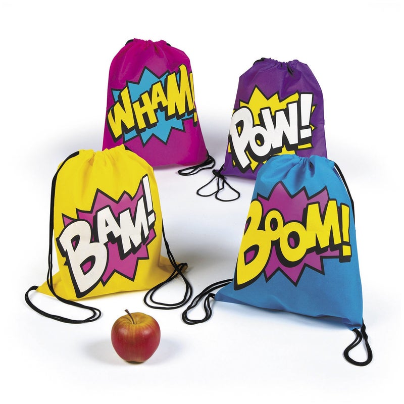 Fun Express Superhero Girl Drawstring Backpacks Bags - 12 Bags