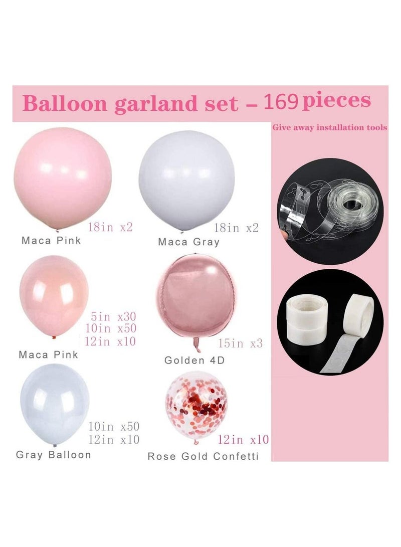 JOLLITY LLC Balloon Garland Arch Kit Comes 169 Pcs 5 To 18 Inches Macaron Pastel Colorful Thicken Used for Wedding Decoration Birthday Party Baby Shower Supplies (Pink-Gray) - Image 2
