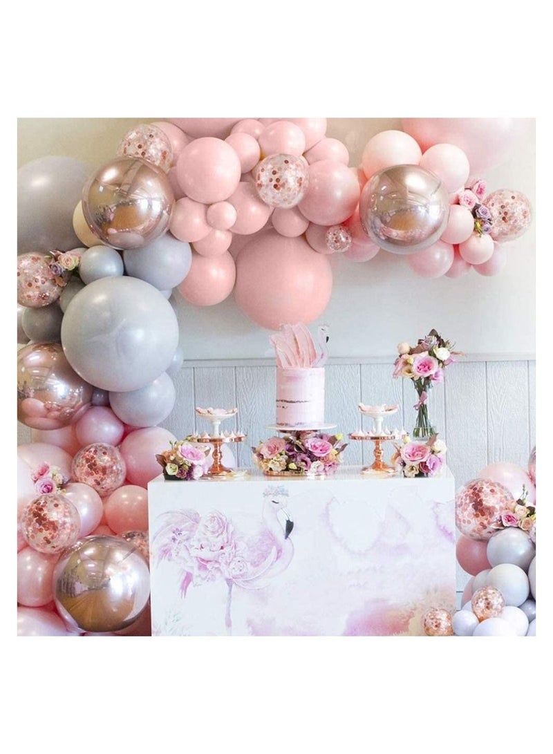 JOLLITY LLC Balloon Garland Arch Kit Comes 169 Pcs 5 To 18 Inches Macaron Pastel Colorful Thicken Used for Wedding Decoration Birthday Party Baby Shower Supplies (Pink-Gray) - Image 1