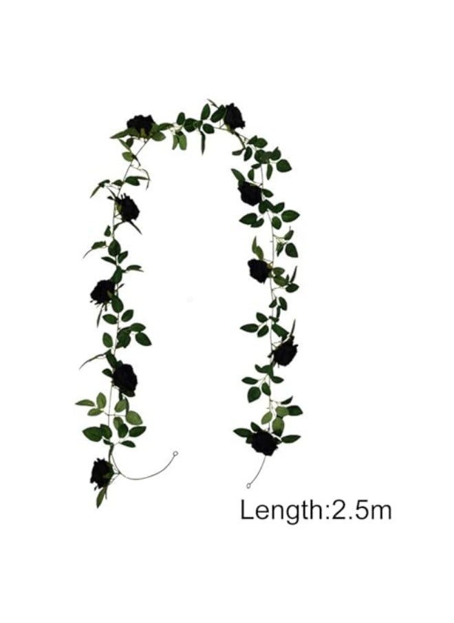 Generic Artificial Eucalyptus Garland with Black Roses Artificial Rose Vine Hanging Flower Garland Fake Flower Plants,Black Silk Flower Garland for Wedding  Home Decor (2.5m)  - Image 2