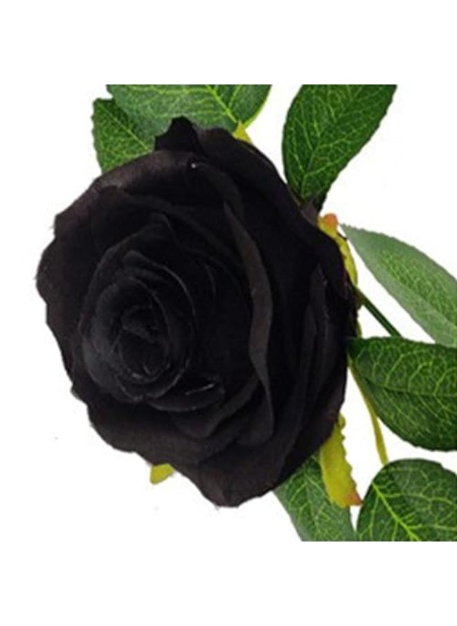 Generic Artificial Eucalyptus Garland with Black Roses Artificial Rose Vine Hanging Flower Garland Fake Flower Plants,Black Silk Flower Garland for Wedding  Home Decor (2.5m)  - Image 3