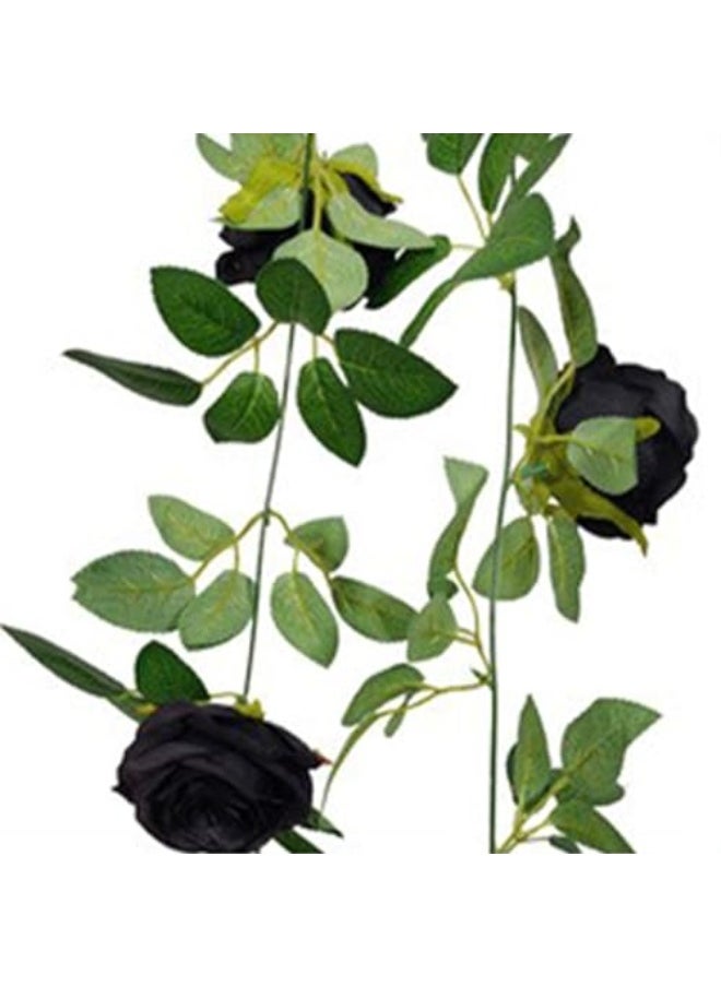 Generic Artificial Eucalyptus Garland with Black Roses Artificial Rose Vine Hanging Flower Garland Fake Flower Plants,Black Silk Flower Garland for Wedding  Home Decor (2.5m)  - Image 4