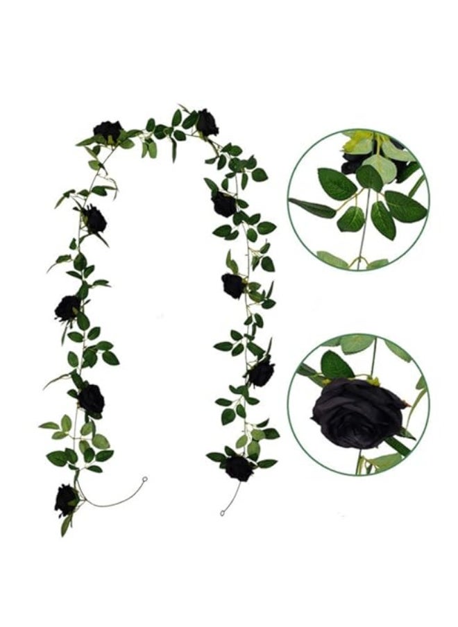 Generic Artificial Eucalyptus Garland with Black Roses Artificial Rose Vine Hanging Flower Garland Fake Flower Plants,Black Silk Flower Garland for Wedding  Home Decor (2.5m)  - Image 5