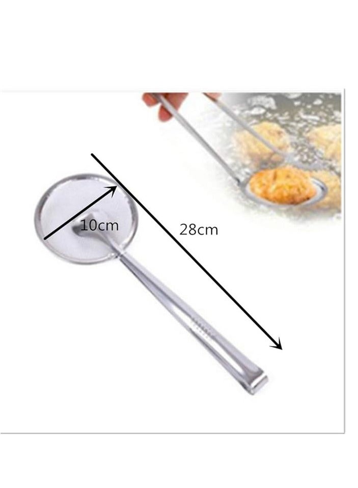 HOME ZONE Stainless Steel Fine Mesh Strainer Tongs Oil Filter Spoon 2 in 1 Oil Skimmer Colander with Clip for Filter Oil frying Multi functional BBQ Filter Clamp Strainer Kitchen Tools (Oil Filter Tongs) 2 Pack - Image 2