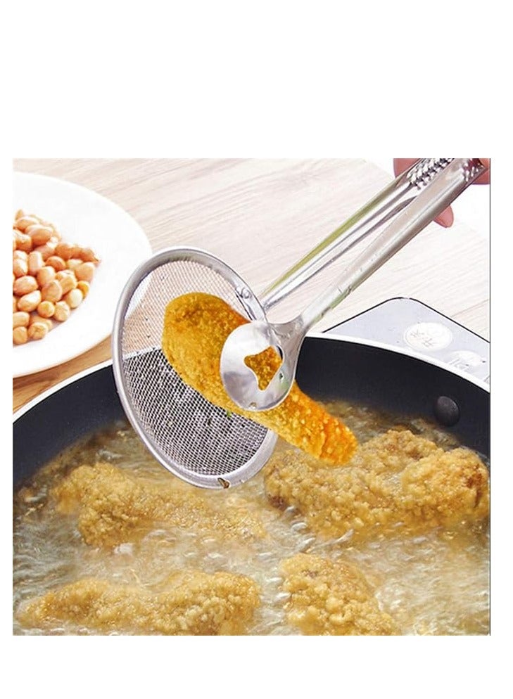 HOME ZONE Stainless Steel Fine Mesh Strainer Tongs Oil Filter Spoon 2 in 1 Oil Skimmer Colander with Clip for Filter Oil frying Multi functional BBQ Filter Clamp Strainer Kitchen Tools (Oil Filter Tongs) 2 Pack - Image 3