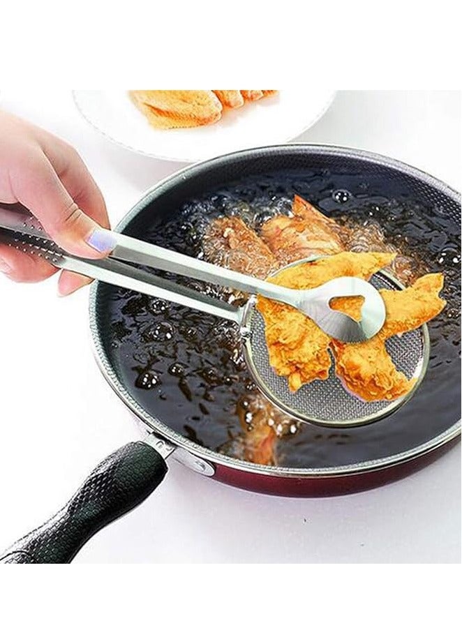HOME ZONE Stainless Steel Fine Mesh Strainer Tongs Oil Filter Spoon 2 in 1 Oil Skimmer Colander with Clip for Filter Oil frying Multi functional BBQ Filter Clamp Strainer Kitchen Tools (Oil Filter Tongs) 2 Pack - Image 4