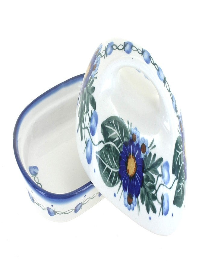 Blue Rose Pottery طبق زبدة من الخزف البولندي "بلو روز" - مزين بزهرة "لا تنساني" الزرقاء - يتسع لقطعة زبدة واحدة - طبق زبدة لتنظيم وتخزين الزبدة على سطح الطاولة - Image 2