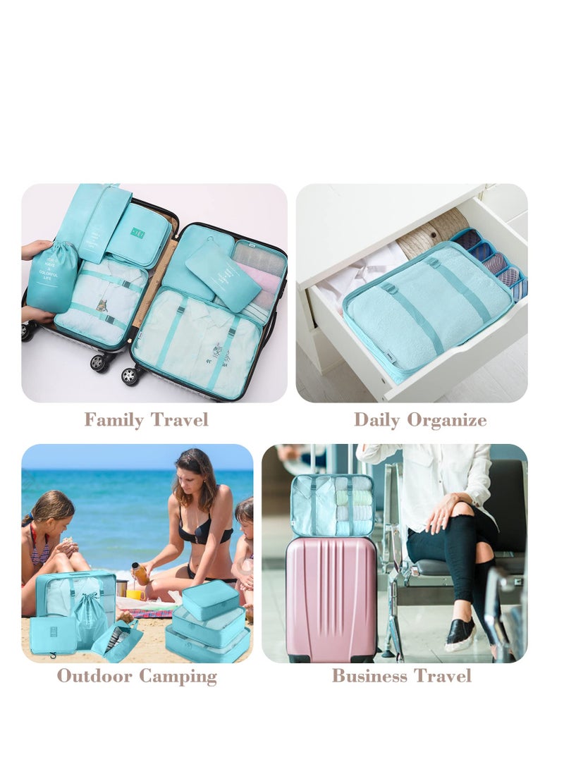 SYOSI Packing Cubes for Travel, 8 Pcs Luggage Organizers with Toiletry Bag Shoes Bag Made with Wearable Waterproof Fabric for Travel Accessories (Bright Blue)  - Image 2