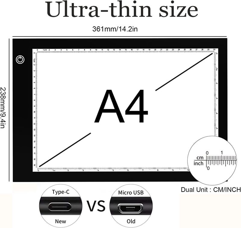 XIAOSTAR Light Box Drawing Pad, Tracing Board with Type-C Charge Cable and Brightness Adjustable for Artists, AnimationDrawing, Sketching, Animation, X-ray Viewing (A4) Not Rechargeable - Image 4