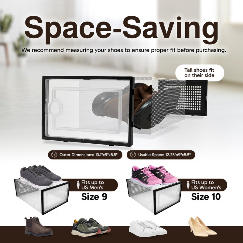 Reli. Shoe Boxes (7 Pack) | Clear Shoe Storage Boxes Stackable and Compact | Lightweight Plastic Storage Box with Ventilation Holes, Swing Door | Interlocking Containers, Stackable Rack | Black - Image 4