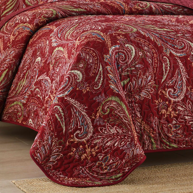 WONGS BEDDING Boho Quilt Set King,3 Pieces Red Paisley Pattern Bedspread Coverlet Set,Lightweight Microfiber Bohemian Bedding Set for All Season 104"Ã—90" - Image 4