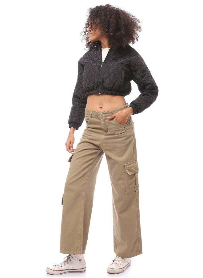 RAVIN - Black Quilted Cropped Bomber Jacket with Hem - Image 1