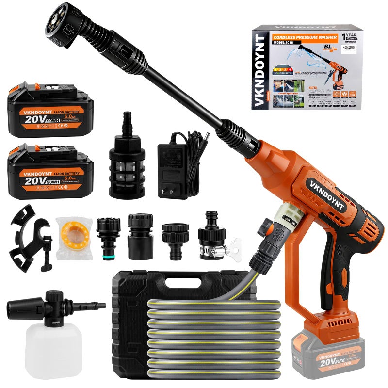 Vkndoynt Cordless Pressure Washer with Faucet & Garden Hose Connector, 2 X 5.0AH Batteries, 2000PSI MAX Portable Pressure Washer with Brushless Motor, 4 Speed Adjustment LCD Touch Screen, 6-in-1 Nozzle - Image 1