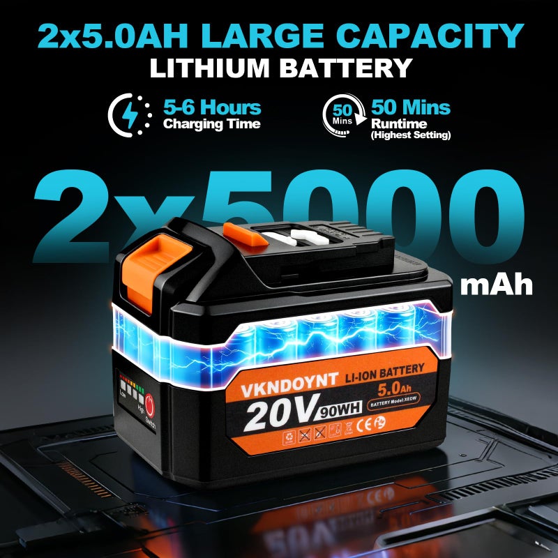 Vkndoynt Cordless Pressure Washer with Faucet & Garden Hose Connector, 2 X 5.0AH Batteries, 2000PSI MAX Portable Pressure Washer with Brushless Motor, 4 Speed Adjustment LCD Touch Screen, 6-in-1 Nozzle - Image 4