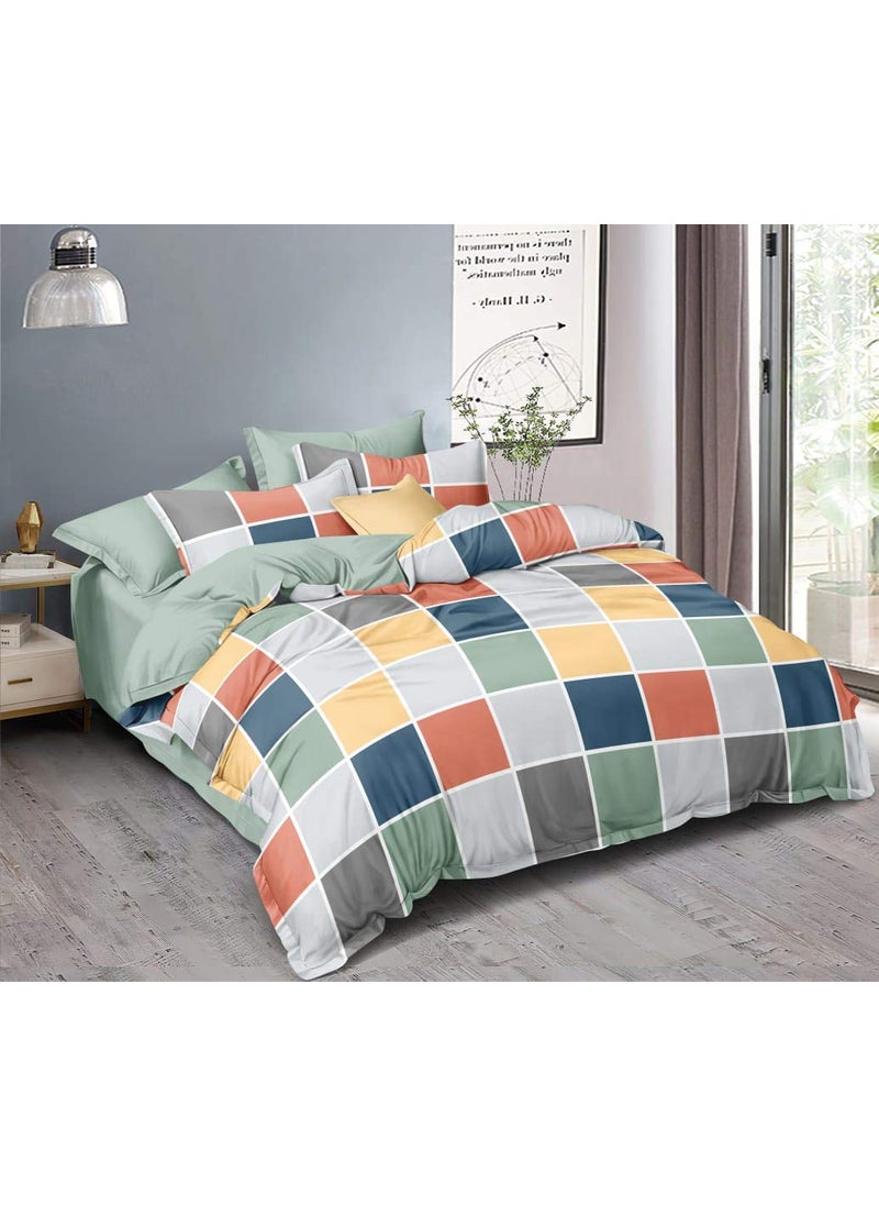 THE HOME STYLE THE HOME STYLE Super Soft Glace Cotton King Size AC Comforter ll Blanket ll Duvet with 1 King Size Elastic Fitted Bedsheet 72x78 Inch and 2 Pillow Cover Pack of 4 Vibrant Checks  - Image 2