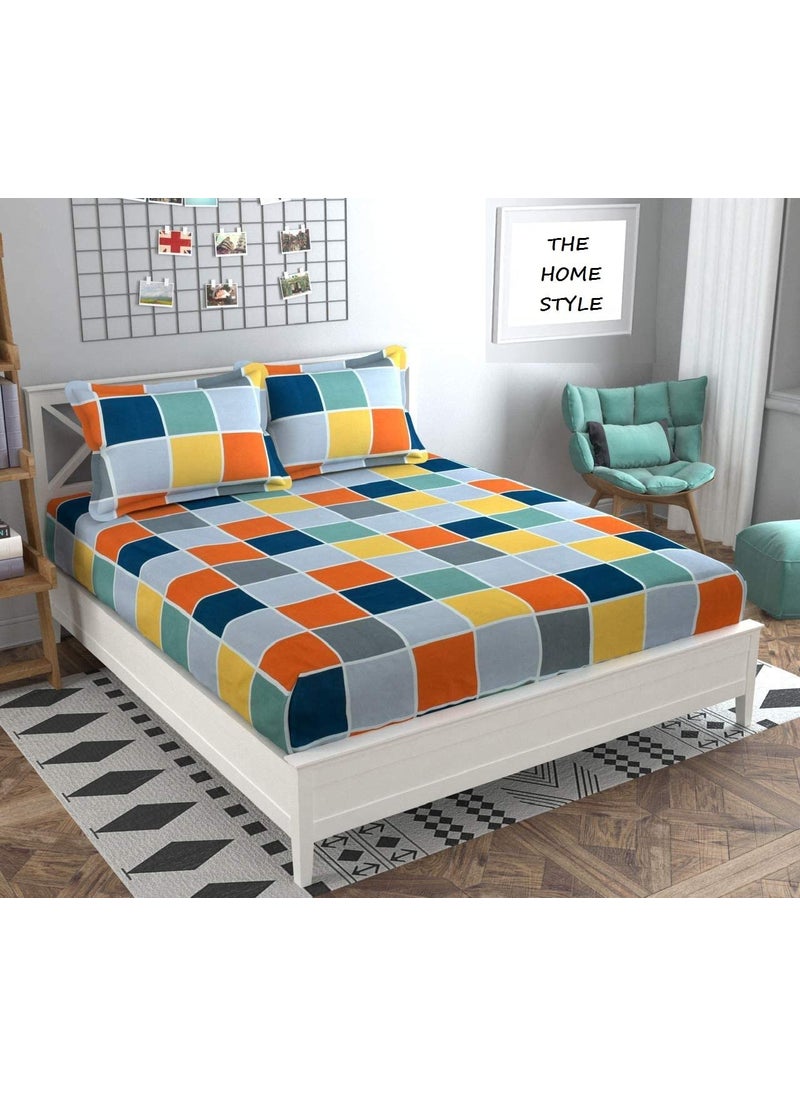 THE HOME STYLE THE HOME STYLE Super Soft Glace Cotton King Size AC Comforter ll Blanket ll Duvet with 1 King Size Elastic Fitted Bedsheet 72x78 Inch and 2 Pillow Cover Pack of 4 Vibrant Checks  - Image 4