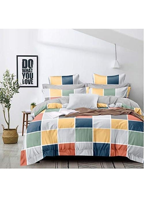 THE HOME STYLE THE HOME STYLE Super Soft Glace Cotton King Size AC Comforter ll Blanket ll Duvet with 1 King Size Elastic Fitted Bedsheet 72x78 Inch and 2 Pillow Cover Pack of 4 Vibrant Checks  - Image 1
