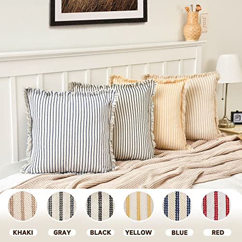 ZWJD Throw Pillow Covers 18x18 Set of 2 Striped Pillow Covers with Fringe Chic Cotton Decorative Pillows Square Cushion Covers for Sofa Couch Bed Living Room Farmhouse Decor - Image 4