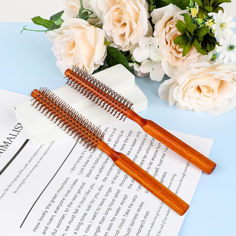 KASTWAVE 2 Pack Small Quiff Roller Brush, Small Round Brush, Portable Bristle Brush Rollers, Curling Brush with 8 Rows Nylon Bristles, Travel Curling Brush, Anti-Static Curling Roll Comb for All Hair Types - Image 2
