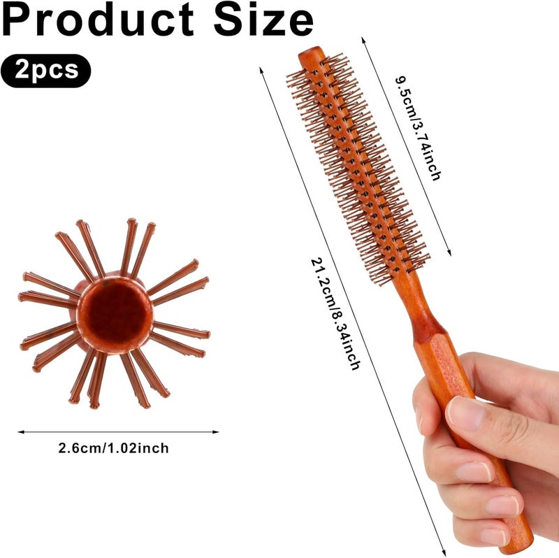 KASTWAVE 2 Pack Small Quiff Roller Brush, Small Round Brush, Portable Bristle Brush Rollers, Curling Brush with 8 Rows Nylon Bristles, Travel Curling Brush, Anti-Static Curling Roll Comb for All Hair Types - Image 4