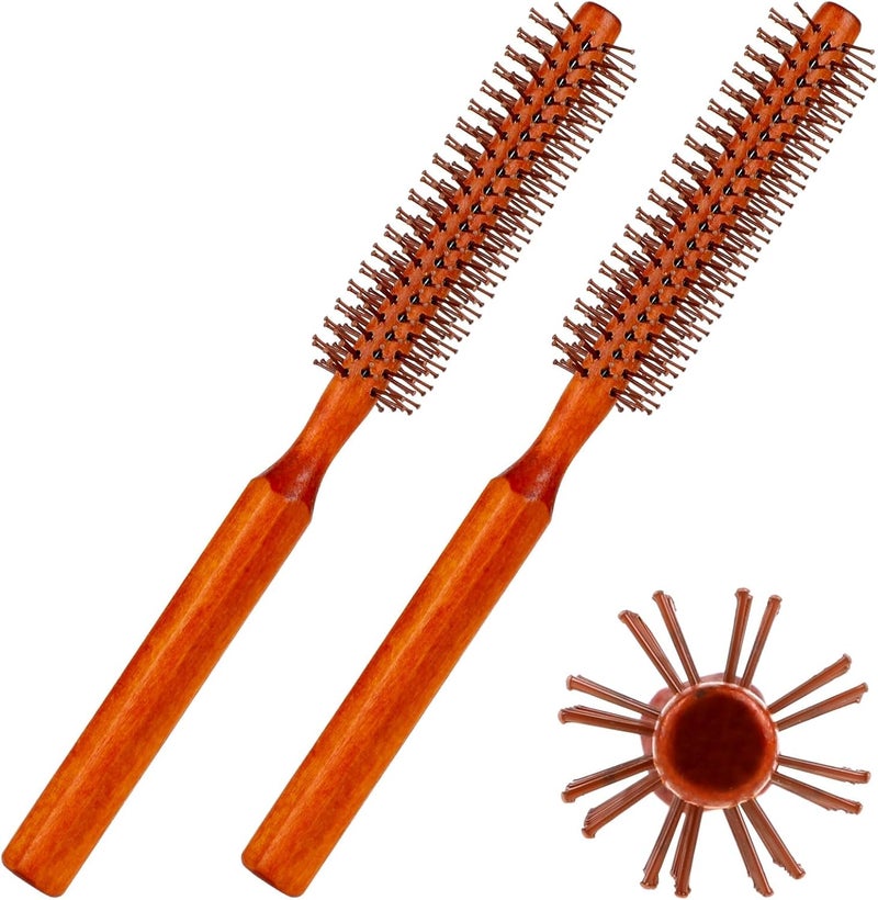 KASTWAVE 2 Pack Small Quiff Roller Brush, Small Round Brush, Portable Bristle Brush Rollers, Curling Brush with 8 Rows Nylon Bristles, Travel Curling Brush, Anti-Static Curling Roll Comb for All Hair Types - Image 1