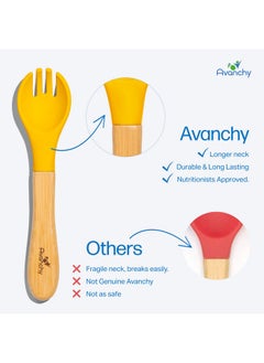 Avanchy Avanchy Baby Fork Set, Bamboo and Silicone Spork Utensils, Toddler Baby Led Weaning Silverware Cutlery Flatware, Kids First Self Feeding  - Image 3