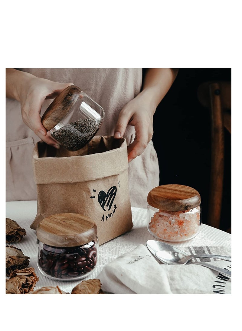 Excefore Glass Coffee Containers, Kitchen Serving Food Storage Canister with Sealed Wooden Lid, Glass Food Storage Containers, for Coffee, Spice, Overnight Oats, Cereal, Rice, Candy - Image 4