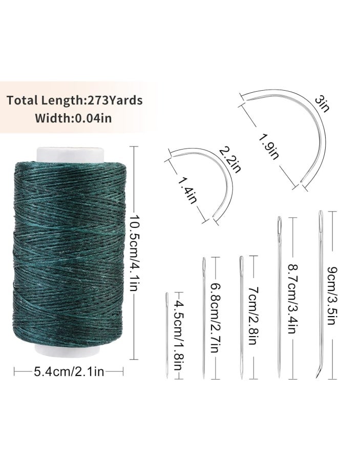 Leather Waxed Thread, 250M Sewing Waxed Thread Cord with Heavy Duty Needles, Upholstery Repair Sewing Thread Kit for Bookbinding, Shoe Repairing, Leather Projects (Dark Green)  - Image 2